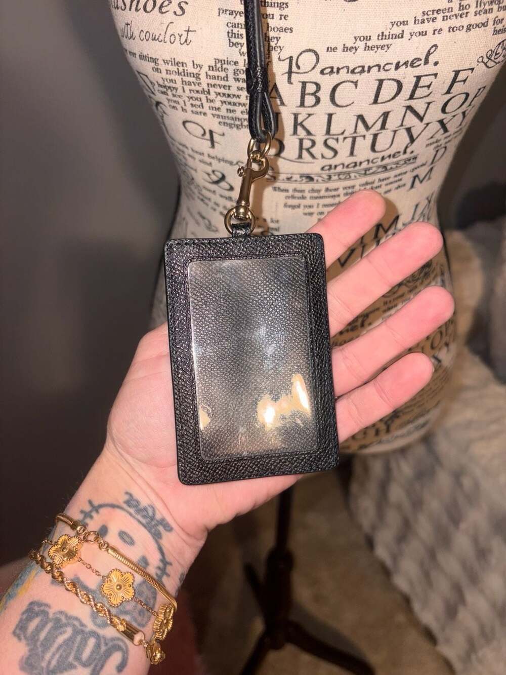Coach ID Lanyard in Black Crossgrain Leather - Picture 3 of 3